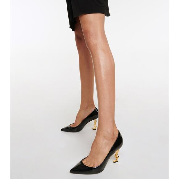 Saint Laurent Opyum 85 Black Patent Leather Gold YSL Logo Pointed Heel Pump 36 - Picture 3 of 16